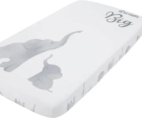 Vista 17 de NoJo Sleepysaurus - Sábana bajera ajustable para cuna, 100% algodón, diseño de hojas de dinosaurio azul, amarillo, gris y blanco