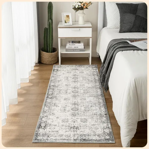 Vista 83 de Istana Alfombra larga antideslizante de 2.5 x 8 para el hogar, para pasillo y cocina, lavable, sedosa y suave al tacto, elegante, color azul y marfil