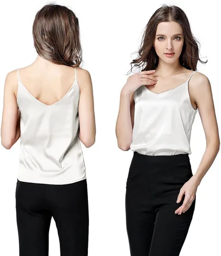 Vista 4 de Camisola sexy de seda sin mangas sin mangas con suave satén