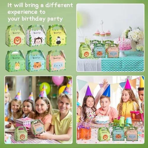 Vista 7 de Marspark Paquete de 12 bolsas de regalos de safari con diseño de selva, 6 diseños de animales, diseño de zoológico, bolsas de regalo de dulces