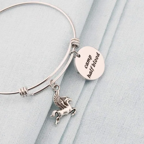 Vista 5 de Llavero de pulsera de media sangre de campamento con dije de caballo, llavero de joyería, regalo de película