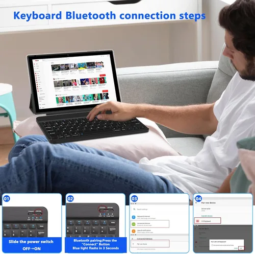 Vista 3 de Tablet Android 14 de 10 pulgadas con teclado, juego de tabletas 2 en 1 incluye funda ratón lápiz capacitivo, 8GB RAM+64GB ROM, tableta Quad Core