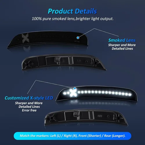 Vista 4 de Bestview 4 luces de posición laterales para Chrysler 300 2015-2021: luces LED blancas de parachoques delantero y trasero estilo X, lámparas