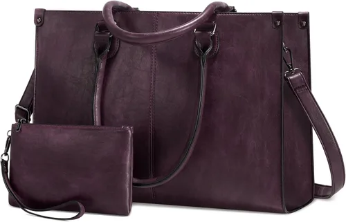 Vista 19 de LOVEVOOK - Bolsa de mano para laptop para mujer, bolsa de trabajo profesional de 15.6 pulgadas con embrague a juego, bolsa de cuero vintage