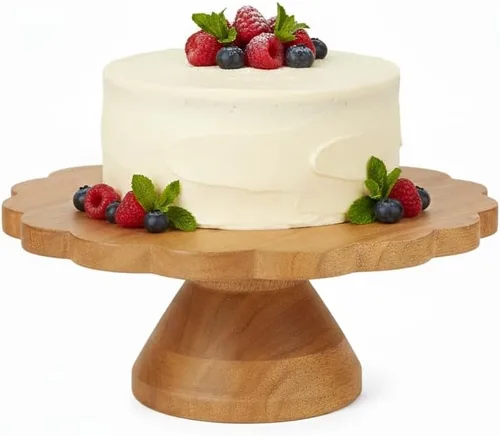 Vista 9 de Mela Artisans - Soporte para pasteles de madera de mango de 12 pulgadas de alto con pedestal de madera, elevador de acabado clásico diseñado