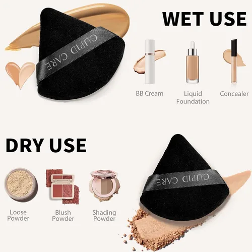 Vista 3 de 6 Piezas Borlas de Polvo Triangulares con 2 Estuches de Viaje, Borlas de Polvo Fijador para Polvo Facial y Base de Maquillaje, Borla de Maquillaje