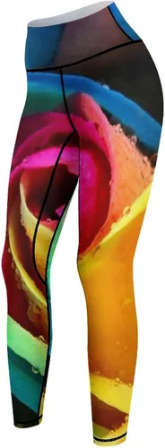 Vista 6 de Colorful Rainbow Nature Rose Workout Leggings for Women High Waisted Tummy Control Yoga Pants