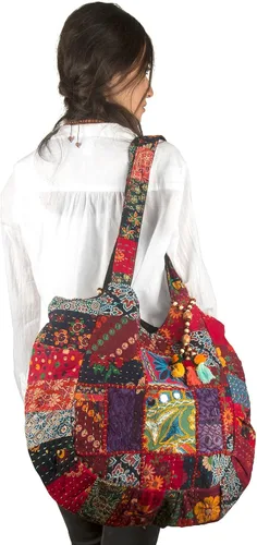 Vista 4 de Bolso de hombro grande colorido rojo para mujer, bolso de mano de mercado escolar, laptop, diario, casual, diario, cómodo, bohemio
