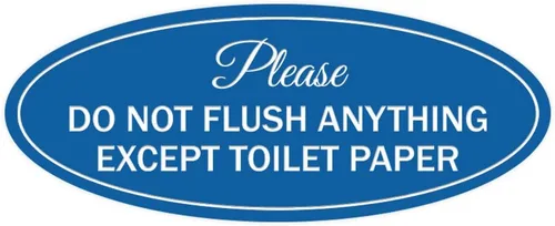 Vista 17 de Signs ByLITA Letrero ovalado con texto en inglés «Please Do Not Flush Anything Except» (Negro), tamaño pequeño