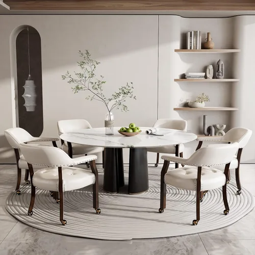 Vista 60 de Juego de 2 sillas de comedor con ruedas, poliuretano gris antiguo Gris (Antique Grey)