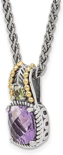 Vista 5 de Collar de plata de ley 925 de 14 quilates, cojín de 18 pulgadas, color morado, amatista, verde, peridoto con dije, joyería fina para mujer, regalos