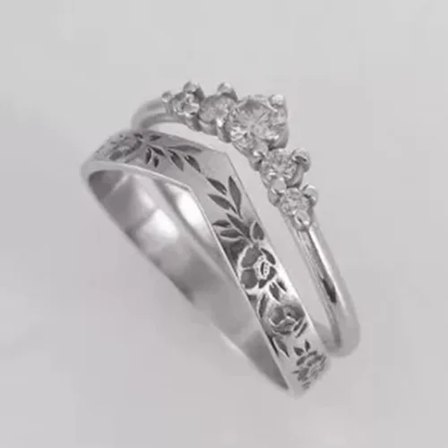 Vista 14 de Iumer - Anillo de zircón de dos piezas con incrustaciones de diamantes de imitación artificiales para mujer, talla 6-10.