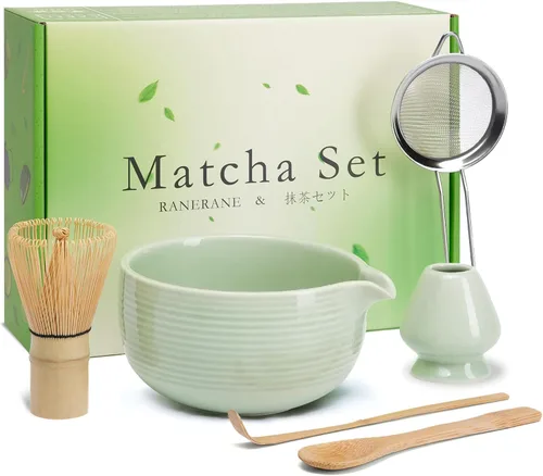 Vista 7 de Pink Ceramic Matcha Set, 6 Pcs - Bowl, Whisk (Chasen), Holder, Sifter, Bamboo Scoop & Spoon Rosa