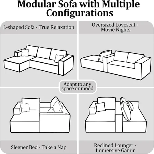 Vista 7 de Sofá modular en forma de L de 118 pulgadas, moderno sofá modular de pana de espuma viscoelástica de 4 plazas con otomana, asiento profundo tapizado