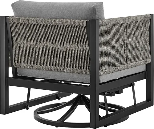 Vista 6 de Cuffay - Silla giratoria para patio al aire libre en aluminio negro con cojines grises