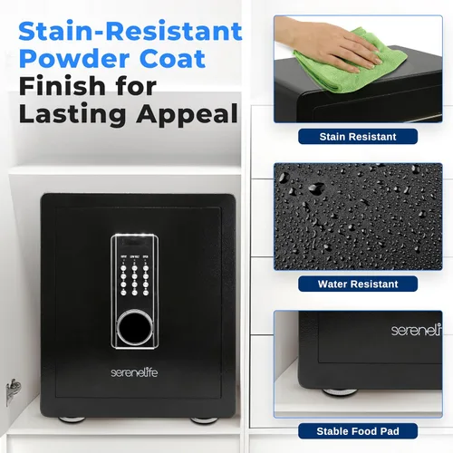 Vista 7 de SereneLife Caja fuerte digital electrónica grande Diseño duradero de 1.38 pies cúbicos, teclado fácil de usar, sistema de alarma, ojo de cerradura