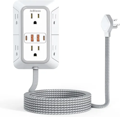 Vista 14 de JcBlaon Extensor de Enchufe Protector de Sobretensiones - Divisor de 6 Salidas con 4 Puertos USB (2 USB C), Expansor de Enchufes Múltiples Cargador