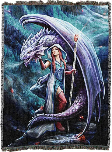 Vista 15 de Pure Country Weavers Anne Stokes - Manta de belleza de dragón de la colección Age of Dragons – Manta de fantasía para regalo tejida de algodón