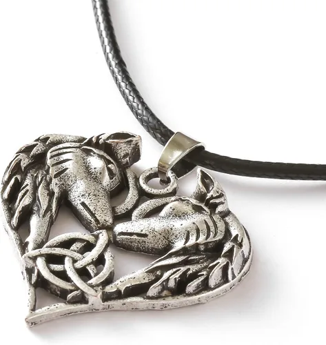 Vista 2 de HAQUIL Viking Jewelry - Collar con colgante de cuero para parejas de lobo para hombres y mujeres, 19.7 pulgadas, Metal