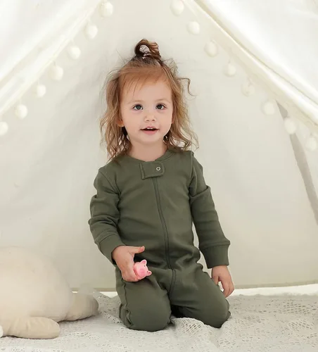 Vista 2 de Owlivia Algodón orgánico para bebés y niñas con cremallera para dormir en N Play sin pies manga larga y corta