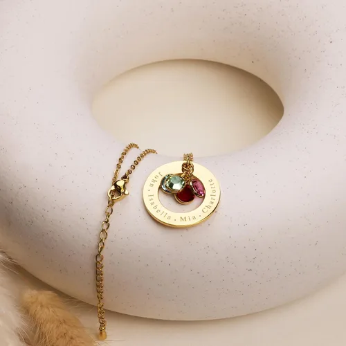 Vista 7 de Birthstone Necklace for Mom 1 to 5 Kids Names and Birth Month Stones, Custom Family Jewelry for Women, Personalized Birthday Day, Mother's Day Gift