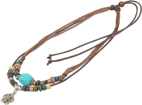 Vista 3 de Ancient Tribe Adjustable Hemp Cords Wood Beads Beaded Choker Necklace
