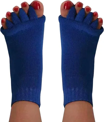 Vista 8 de Happy Feet Toe Alignment Separator Socks, Prevent Foot Cramps and hammertoes, Toe Separator Massage Socks Negro
