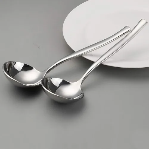 Vista 4 de Vababa Cuchara de sopa de salsa de acero inoxidable de 4 piezas, juego de cucharón de sopa pequeño