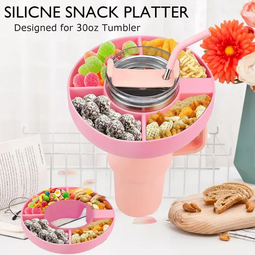 Vista 2 de Stanley - Tazón de aperitivos para vaso Stanley de 30 onzas con asa, bandeja de silicona reutilizable para portavasos Stanley, accesorios