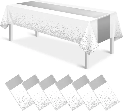 Vista 41 de MASHAN 1 mantel negro y azul para decoración de fiesta, mantel de plástico negro impreso azul, funda rectangular desechable para cumpleaños, boda
