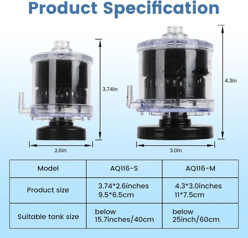 Vista 7 de AQQA Filtro de acuario para acuario, filtro de esponja para pecera impulsado por aire, para filtros sumergibles ultra silenciosos de 20 a 110
