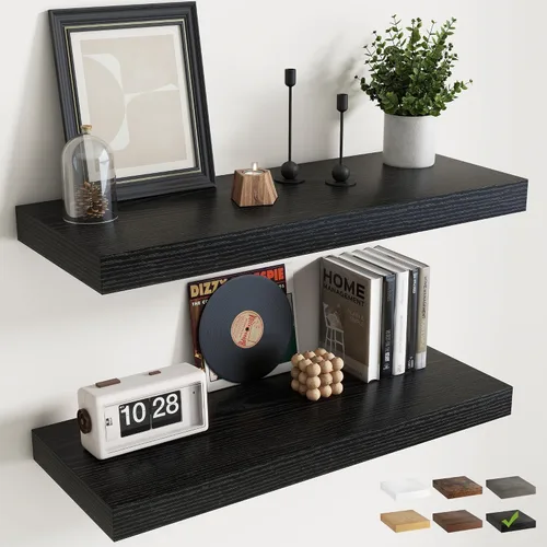 Vista 42 de Juego de 2 estantes flotantes de 16 pulgadas para pared, estantes de baño de grano de madera de 12 pulgadas de profundidad con soportes invisibles