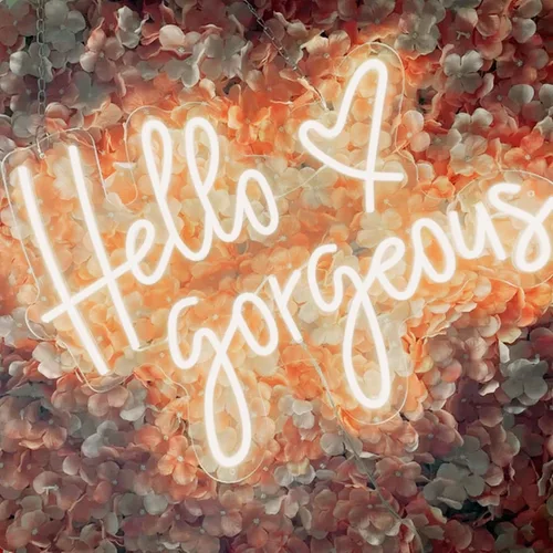 Vista 6 de Letrero de neón LED con texto en inglés «Hello Gorgeous LED», luz nocturna de neón para pared, fiesta de cumpleaños, boda, bar, club, decoración