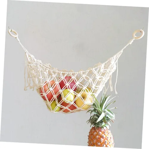 Vista 7 de Bolsa de red de almacenamiento de cocina, hamaca de frutas colgante, decoración de macramé, cesta de frutas de macramé, organizador