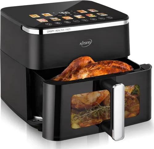 Vista 10 de Freidora de Aire 6.5 QT, 8 en 1 con Ventana Visible, Pantalla LED, Control de Temperatura Preciso de 400℉, Recordatorio de Agitación e Indicador