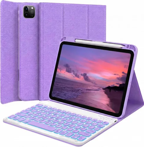 Vista 10 de Funda de teclado retroiluminada para iPad de 9.7 pulgadas 2018 (6ª generación) / iPad 2017 (5ª generación) / iPad Air 2/1, teclado inalámbrico Negro