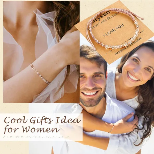 Vista 6 de Btysun Pulseras con código morse para mujeres, adolescentes, niñas, regalos rosados, pulseras trenzadas inspiradoras para mejores amigas, regalos