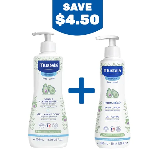 Vista 4 de Mustela Set de regalo para la hora del baño para bebés, esenciales para el cuidado de la piel del bebé con aguacate natural, contiene loción