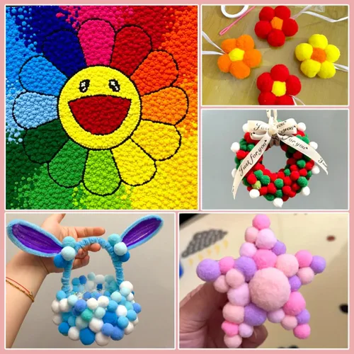 Vista 6 de IOOLEEM Pompones multicolores, 1000 bolas de pompón mullido de 0.39 pulgadas, pequeños pompones para proyectos de manualidades, festivales y Arco