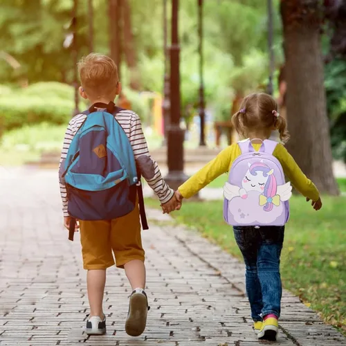 Vista 7 de Meisohua Mochila infantil con correa para niñas y niños, arnés preescolar, mochila para guardería, mochila escolar para niños pequeños, Púrpura