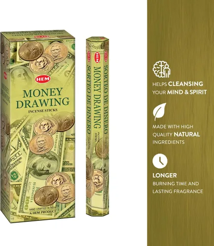 Vista 3 de HEM Money Drawing - 100 varillas de incienso (5 x 20 paquetes de varillas)