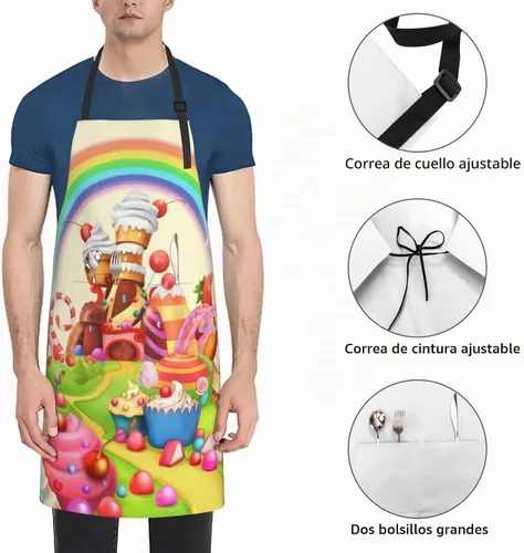 Vista 7 de Siiuuol Cute Cats - Delantal de cocina impermeable unisex con babero ajustable