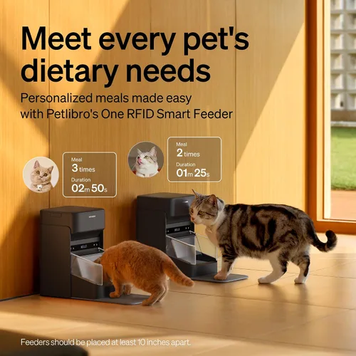 Vista 2 de Paquete de 2 comederos automáticos RFID PETLIBRO para gatos, sensor de collar para comidas personalizadas, reconocimiento de gatos, seguimiento
