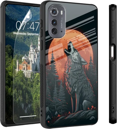 Vista 50 de Funda para Motorola Moto Edge 2022, cubierta trasera de vidrio templado con protector de pantalla, protección a prueba de golpes para Motorola Moto