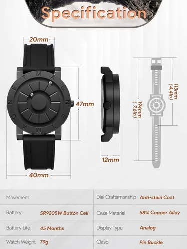 Vista 3 de Reloj analógico magnético para hombre, reloj de pulsera de vestir de moda con correa de silicona, reloj impermeable 3ATM - Relojes elegantes