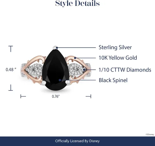 Vista 5 de Jewelili Encantado Disney Fine Jewelry Anillo de plata esterlina y oro rosa de 10 quilates de 110 quilates y espinela negra