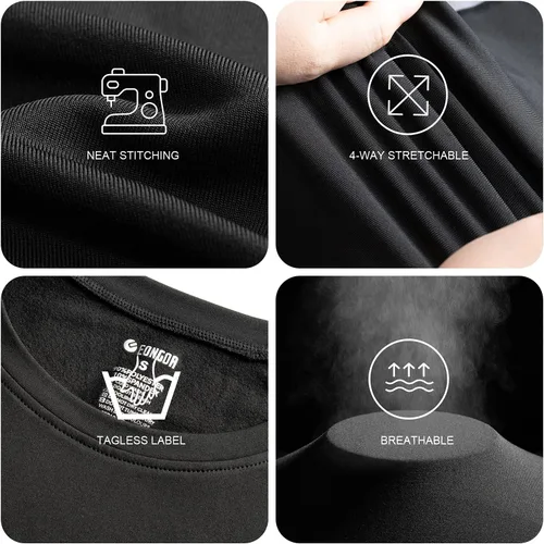 Vista 5 de EONGOA Conjunto de ropa interior térmica para hombre con forro polar para esquí, invierno, capa base cálida para clima frío