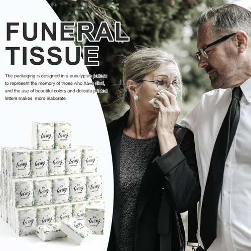 Vista 5 de Eaasty Paquete de 100 pañuelos faciales funerarios en memoria amorosa, tamaño de viaje, pañuelos de bolsillo, recuerdos fúnebres, mini paquetes