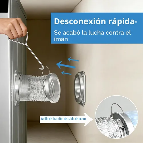 Vista 4 de Kit de conector magnético de acoplamiento de ventilación para secadora con anillo de extracción de liberación rápida, conducto flexible de 4 x 3.3