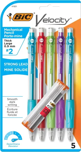 Vista 5 de BIC Velocity Lápices Mecánicos, Con Barril Colorido, Punta Media (0.7mm), Paquete de 5 Lápices Mecánicos Con Borrador y Repuestos de Mina